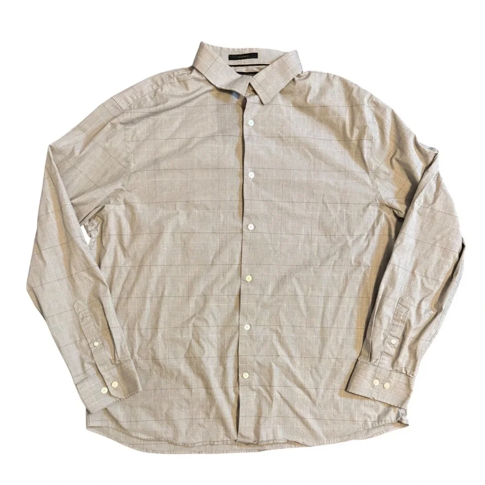 Banana Republic Untucked Fit Button Down Shirt Mens XXL Plaid Wrinkle Resist